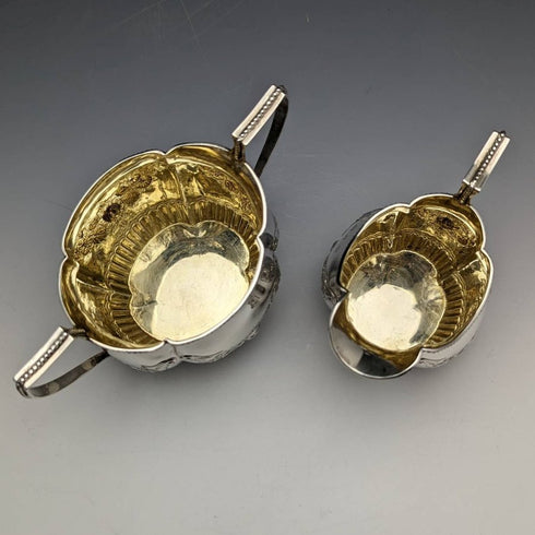 1897年 英国アンティーク 純銀製シュガーポット&クリームジャグ 計183g